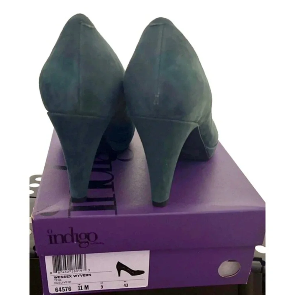 Clarks Indigo Wessex Wyvern Teal Suede Platform Pumps Heels 11M Preppy‎ 02-04